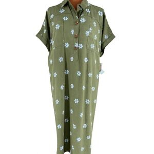 Sonoma Goods for Life Women's Plus 0XGreen Floral Button Front Mini‎ Dress NWT